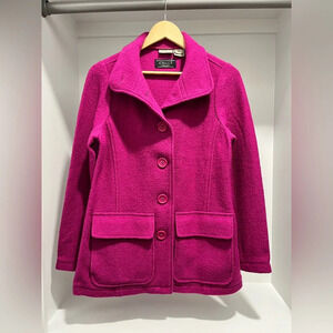 LL Bean Fuschia Bellandi 100% Wool buttoned  Barn Chore Coat XS